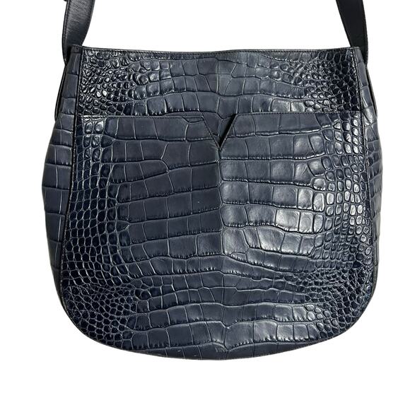 Vince Dark Blue Crocodile Leather Embossed Calf Skin Crossbody Bag Purse - Picture 3 of 9